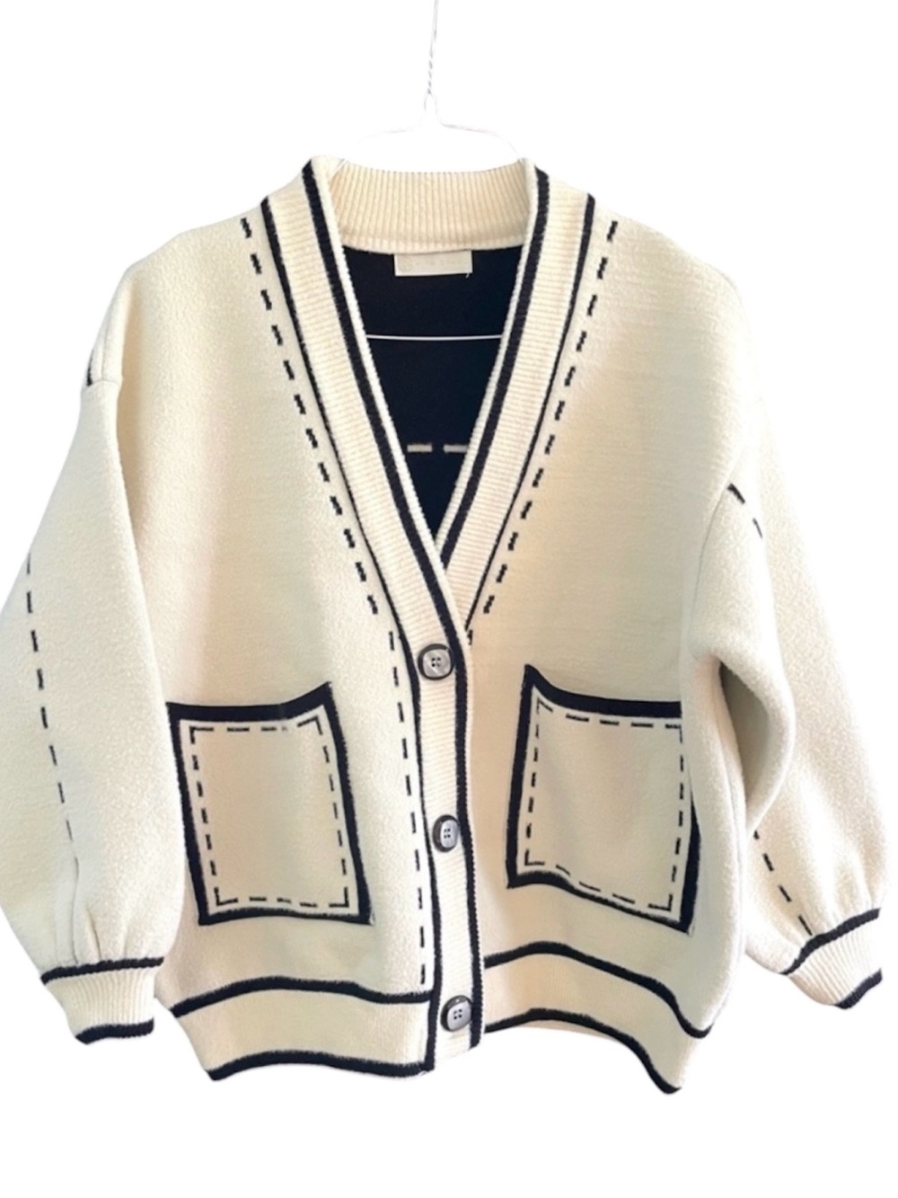 Vita Grace Contrast Stitching Cardigan O/S Preppy Varsity Bomber Jacket V-Neck